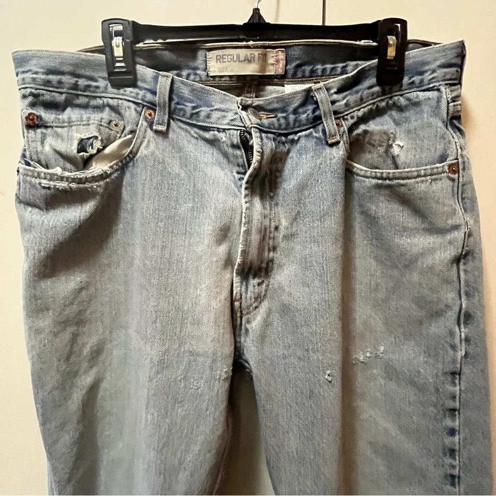 Levi's 505 Regular Fit Blue Straight Jeans with Distressed Details.38x32